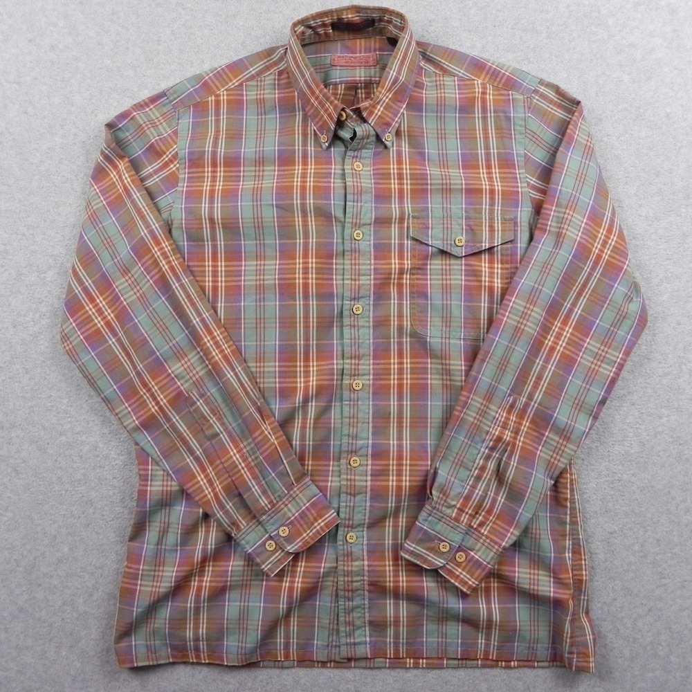 Henry Grethel Shirt Mens Medium Utility Flap Pocket Button Up Plaid Long Sleeve